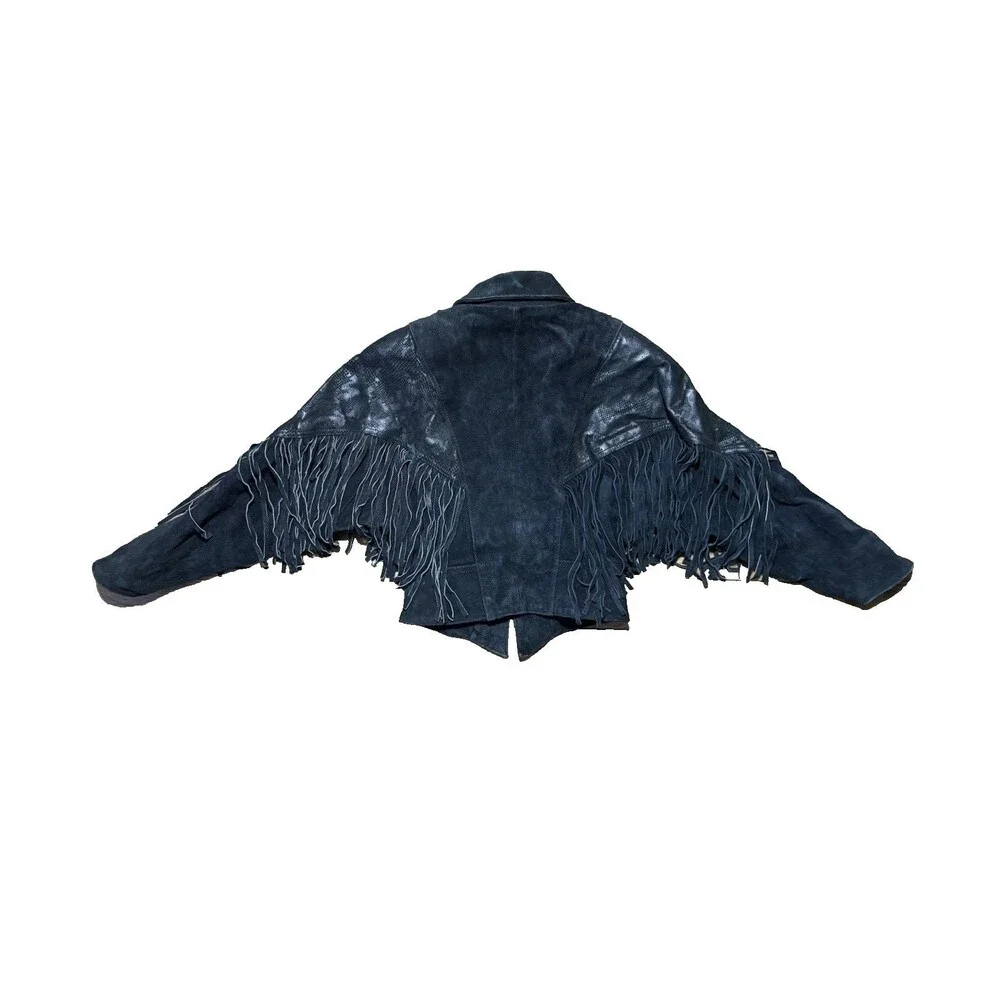 Vintage Chia Leather Jacket Womens Small Black Fringe Western Cowgirl Nashville - Picture 9 of 12